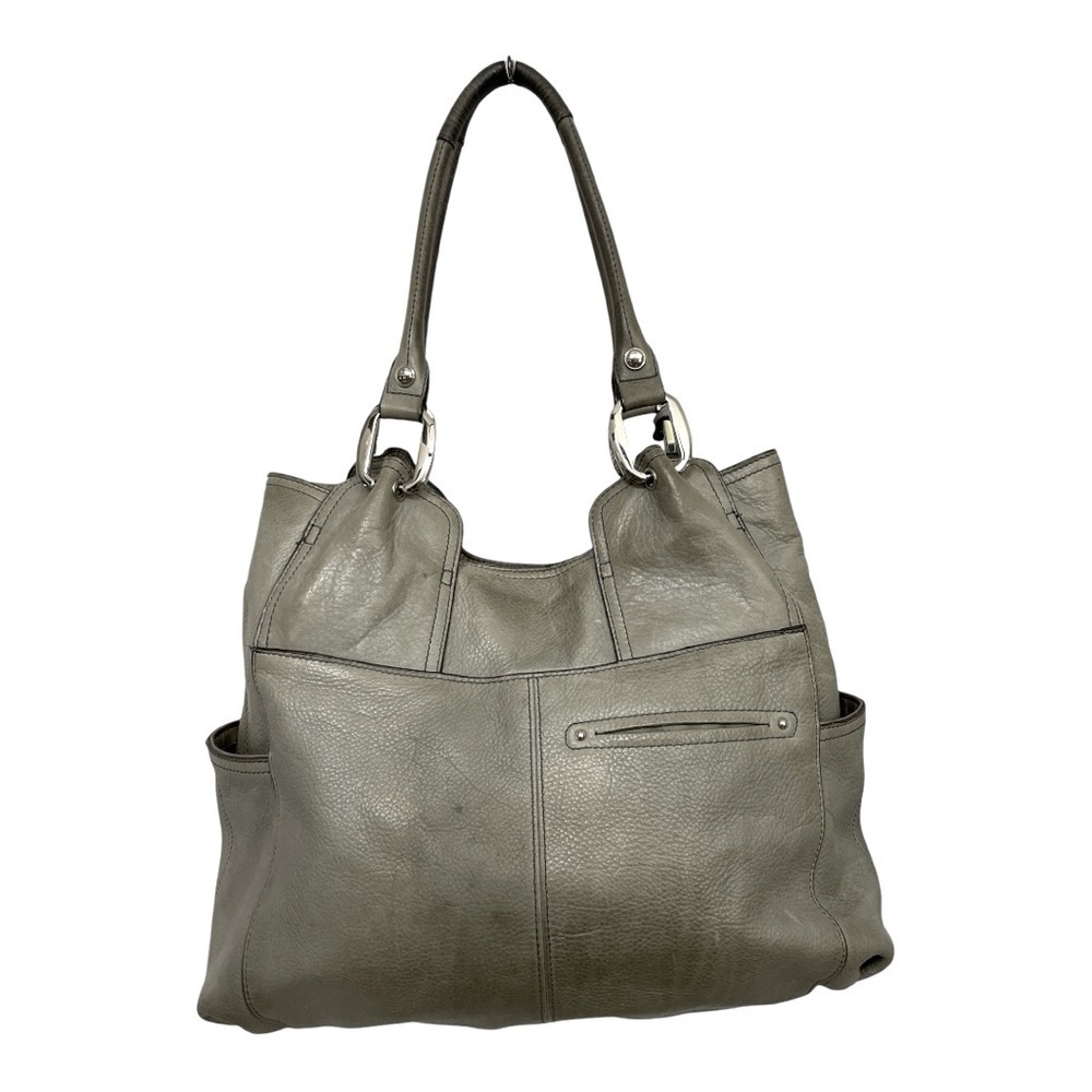 B. Makowsky Gray Pebbled Leather Hobo Shoulder Tote Bag Large Silver Hardware - Picture 2 of 16